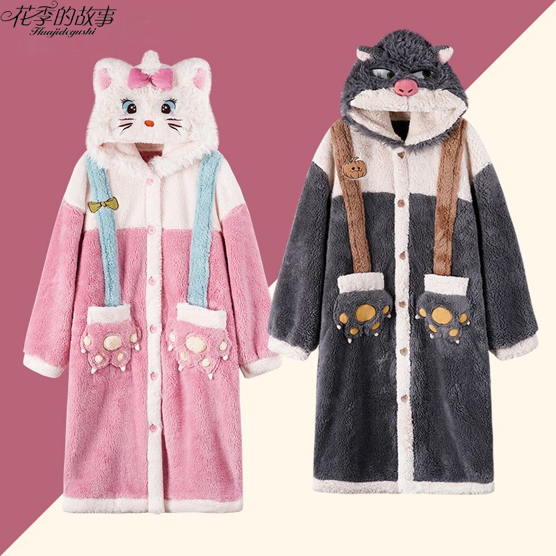 Story of the Flower Season Mary Cat New Pajamas Women's Coral Velvet Winter Pajamas Pajamas Plus Velvet Couple Style Home Clothes