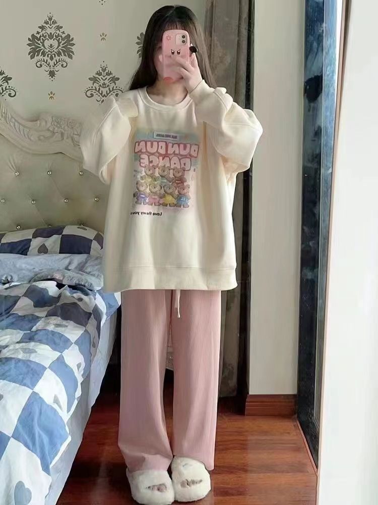 美式街頭杏色甜美風套頭衛衣女潮牌秋冬季可愛復古寬鬆百搭上衣潮