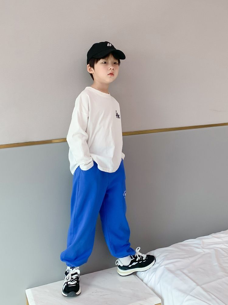 Boys long-sleeved T-shirt pure cotton 2023 bottoming shirt solid white spring and autumn new medium and large children thin children's tops