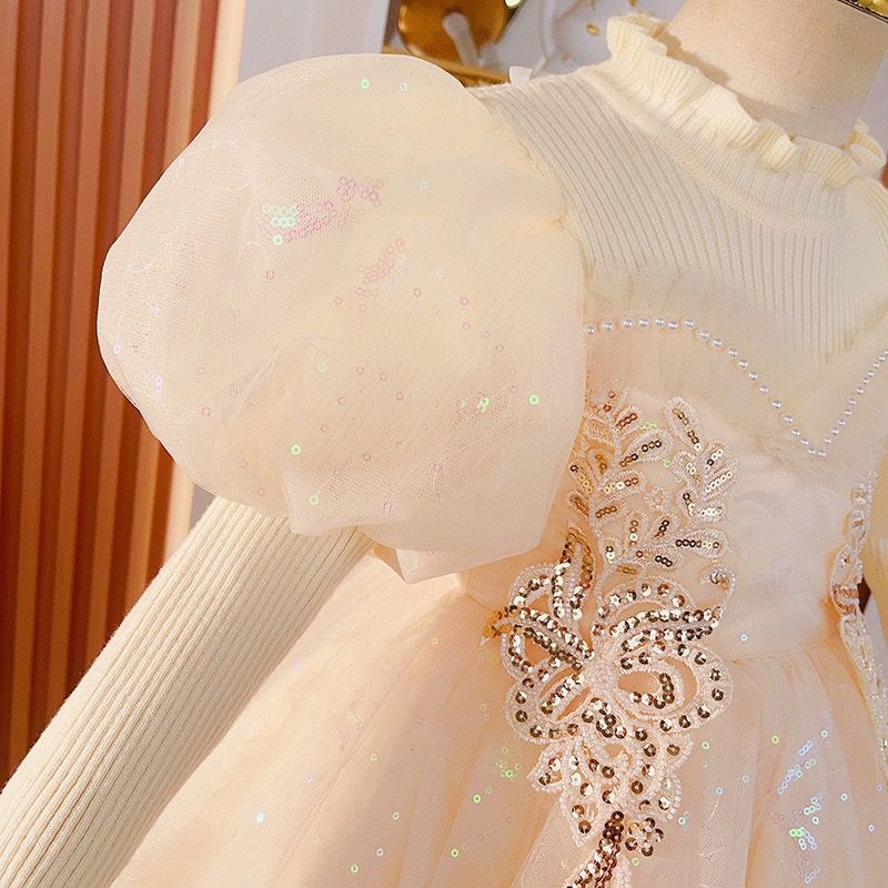 Girls Dress 2023 New Elsa Princess Dress Autumn and Winter Thickened Sweater Skirt Children's Birthday Dress Light Luxury