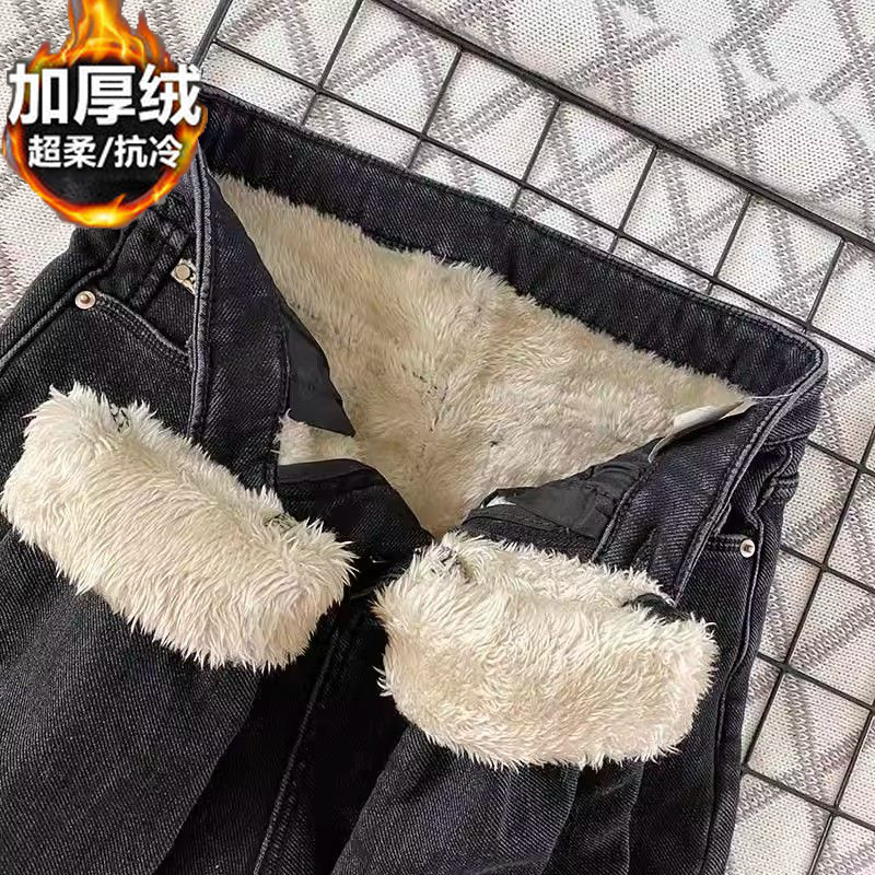 羊羔毛!厚實保暖棉褲!加絨牛仔褲女高腰冬季修身顯瘦小腳靴褲潮