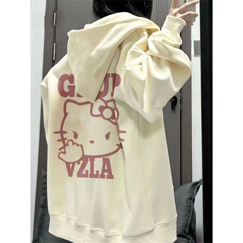 美式復古連帽衛衣女kitty貓秋冬季小眾設計感慵懶風上衣外套ins潮
