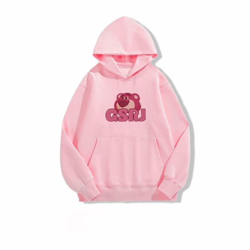 Children's clothing children's pure cotton autumn and winter new style strawberry 2023 hooded plus velvet thickened loose tops and sweatshirts for men and women
