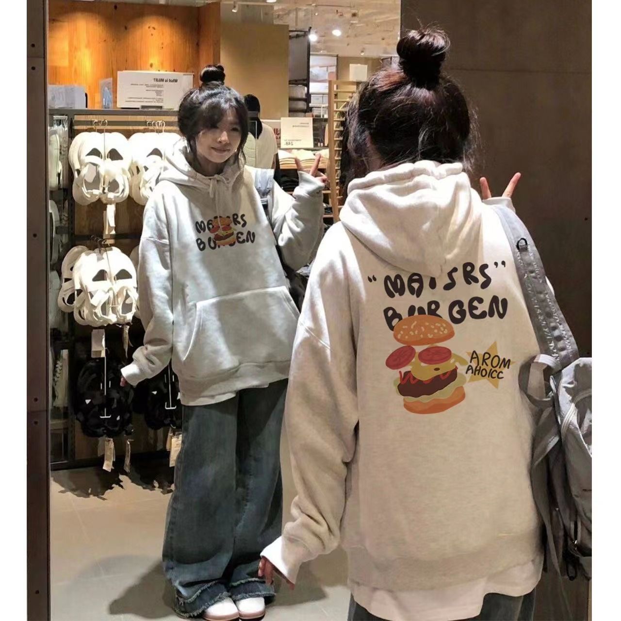 美式復古連帽衛衣女oversize寬鬆秋冬季新款加絨加厚學生情侶上衣