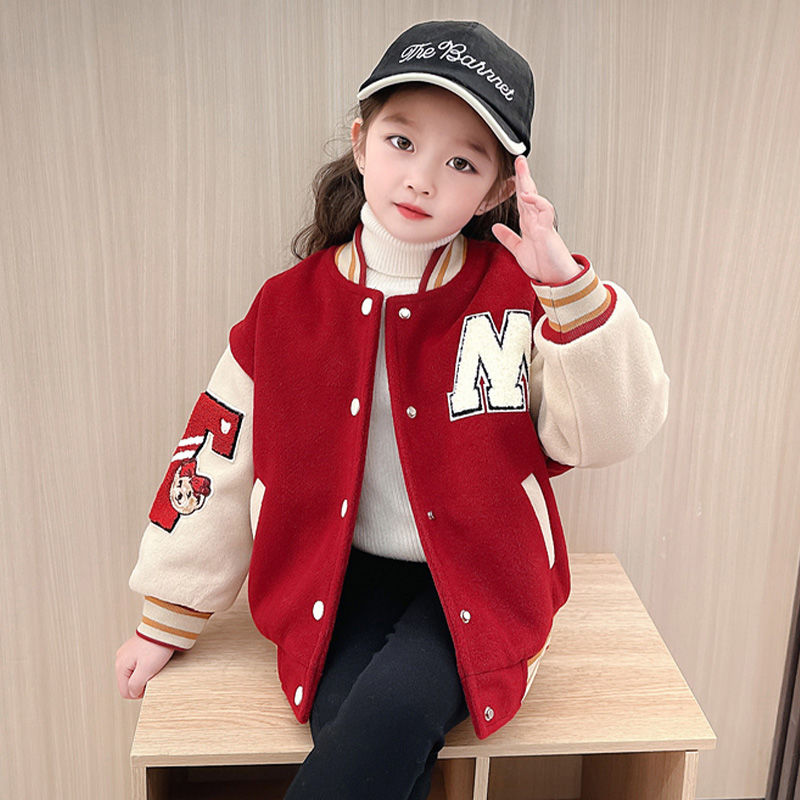 Children's 2023 new style autumn and winter girls' cotton long-sleeved warm and thickened baseball uniform jacket for baby girls