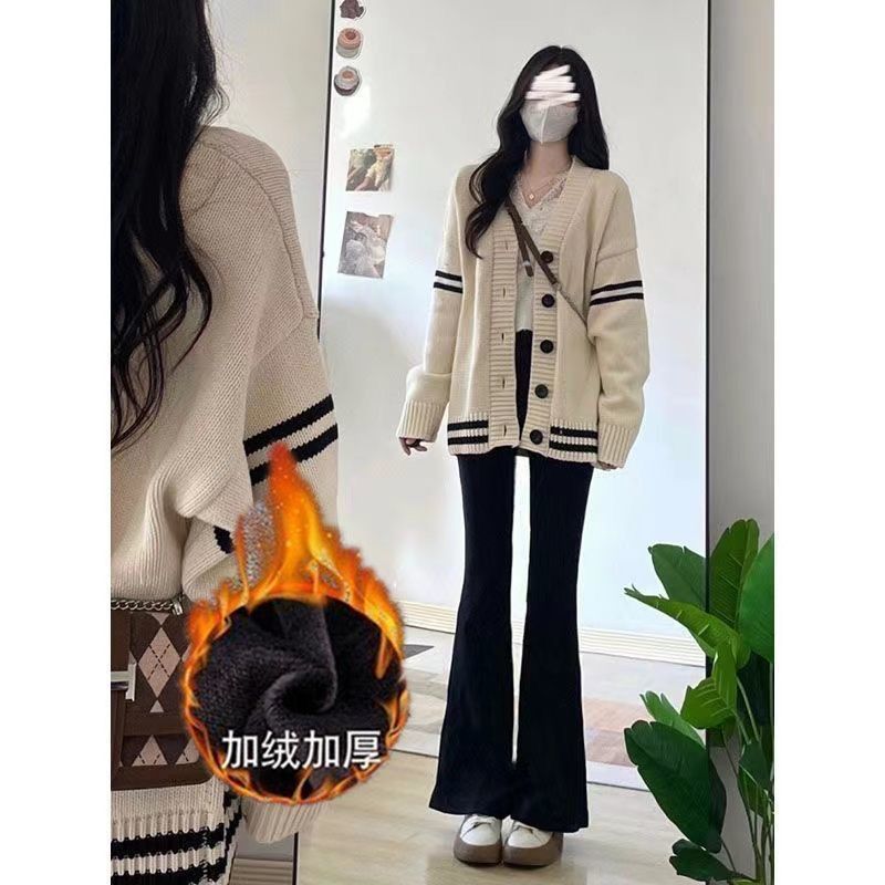 加絨加厚彈力黑色高腰微喇牛仔褲女2023年百搭顯瘦微喇叭褲女潮