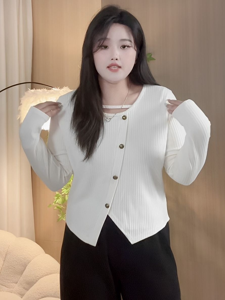 大碼胖mm不規則秋冬內搭打底衫女遮肚藏肉針織衫顯瘦微胖女生上衣