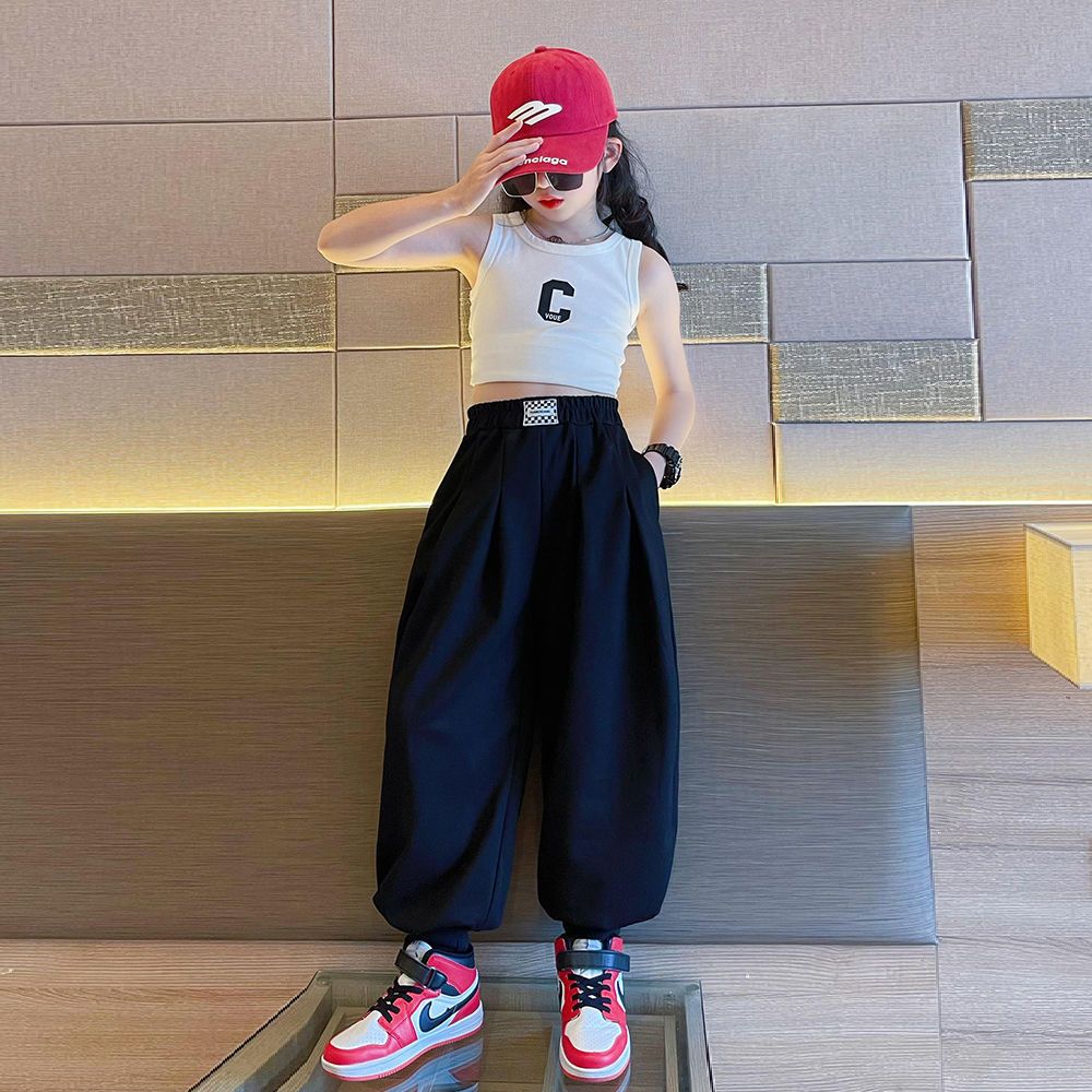 女童休閒褲夏季2023新款中大童韓版洋氣秋款長褲兒童寬鬆束腳褲子