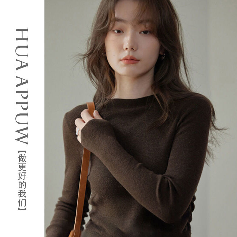 畫朴法式半高領美拉德針織衫女裝2023秋冬季新款縮褶收腰打底毛衣