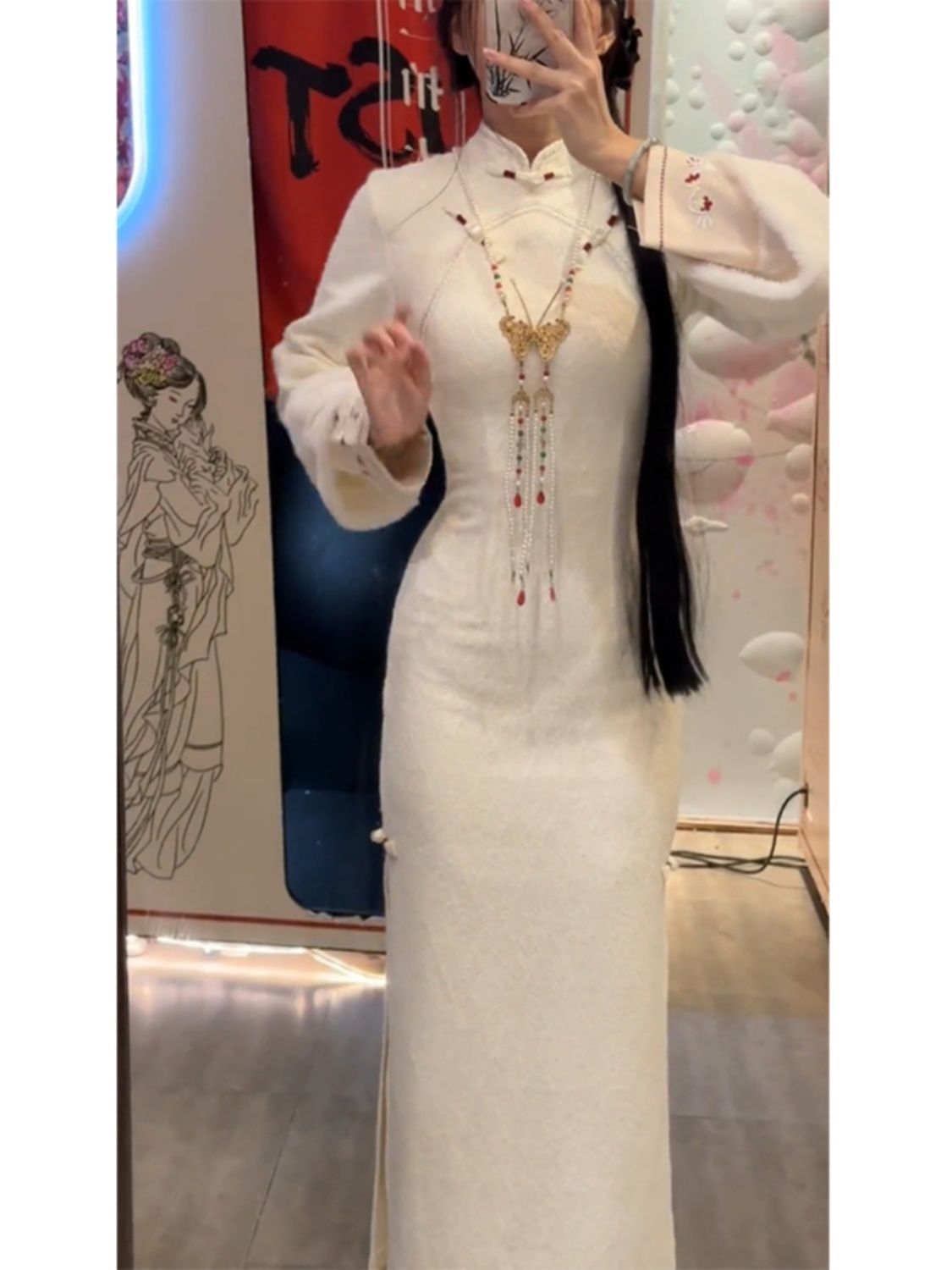 新中式改良旗袍裙子女裝2023冬季加厚加絨氣質年輕款中國風連衣裙