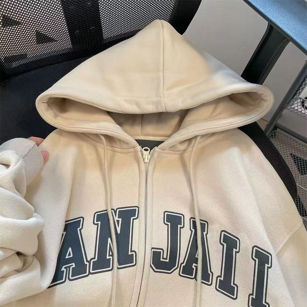 American retro lazy letter cardigan thin sweatshirt for men and women spring and autumn niche oversize trendy brand hooded jacket