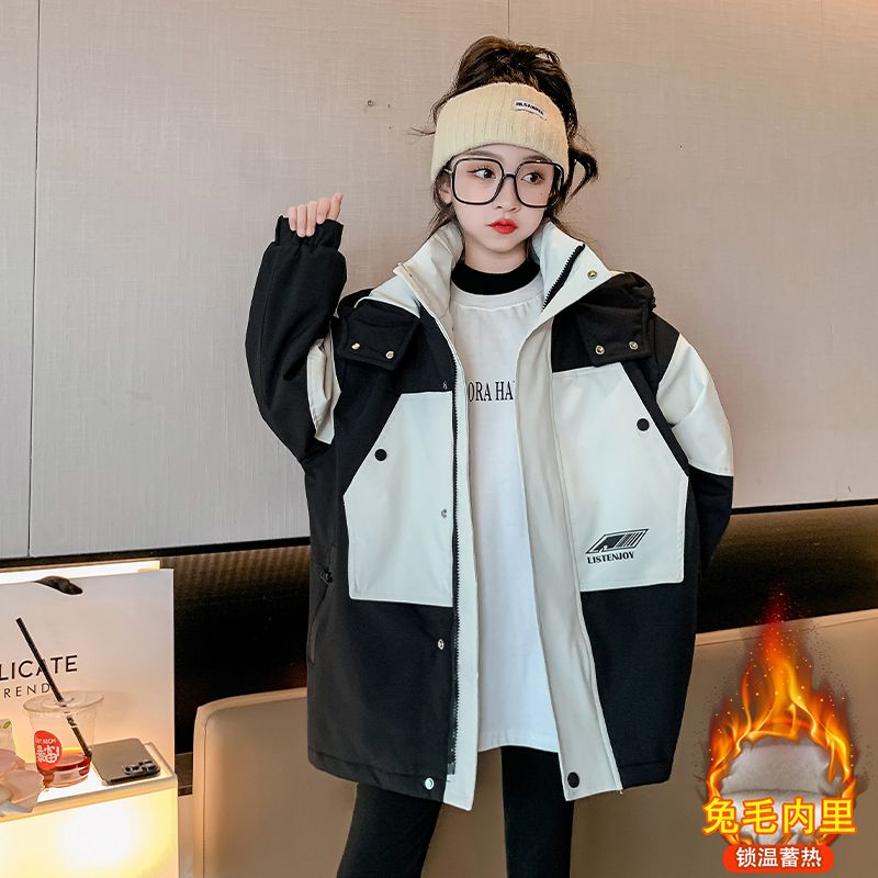 Girls' thickened quilted jacket autumn and winter 2023 new big children's style tops girls' winter clothing children's jackets