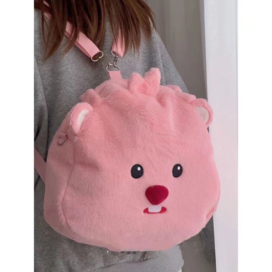 Little Red Book's same style loopy shoulder bag, cute plush little beaver Ruby large capacity student ins handbag