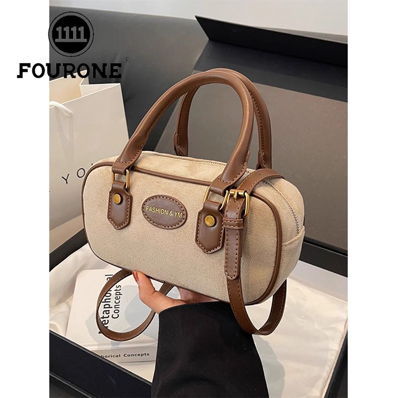 Suede bag women's new fashion retro portable bowling bag casual versatile shoulder crossbody bag
