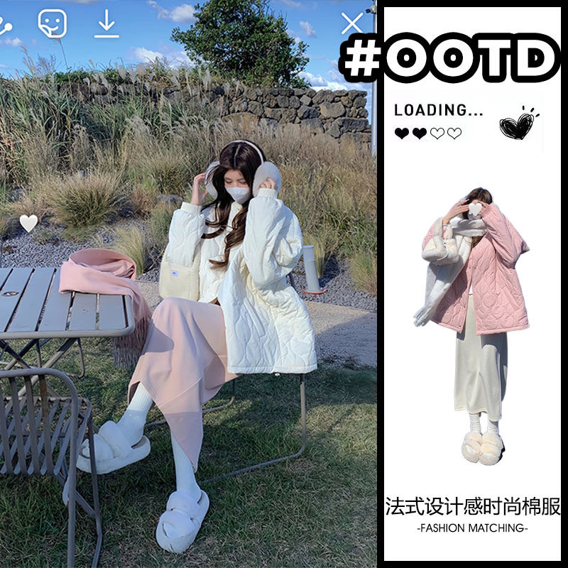 冬季2023年新款韓系加厚寬鬆保暖外套粉色棉服女氣質休閒時尚外套