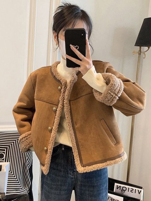 Xiaoxiangfeng sherpa jacket for women in autumn and winter Maillard retro small Korean style casual all-match ins top