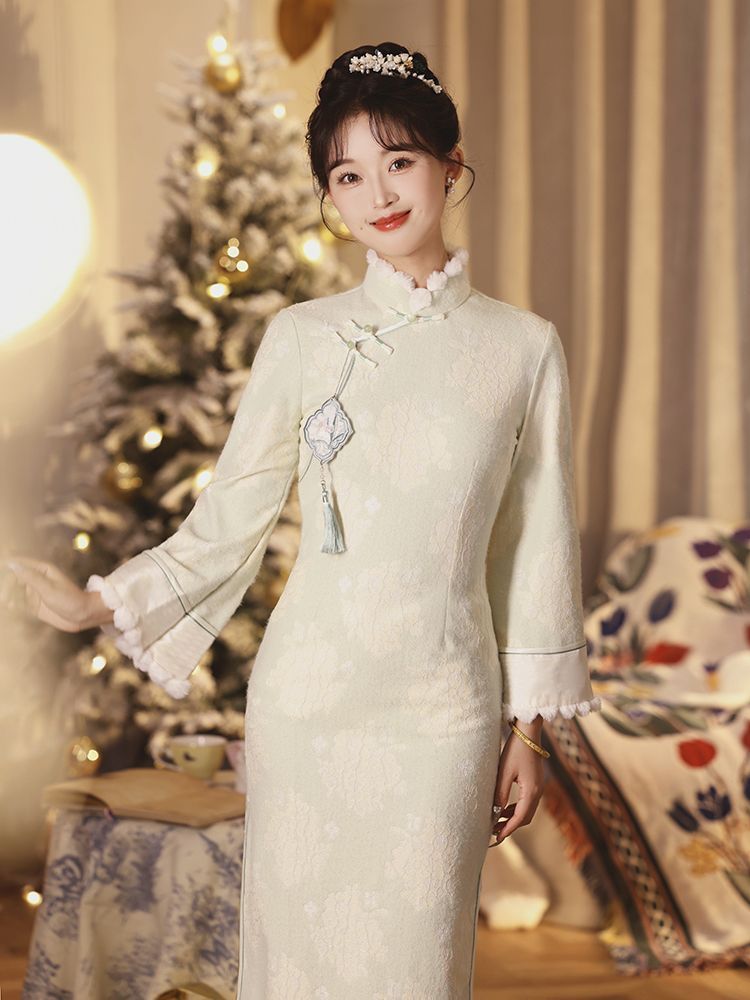 New Chinese style national style suit retro improved cheongsam dress women's jacquard vest  new autumn and winter plus velvet