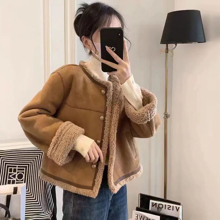 Xiaoxiangfeng sherpa jacket for women in autumn and winter Maillard retro small Korean style casual all-match ins top