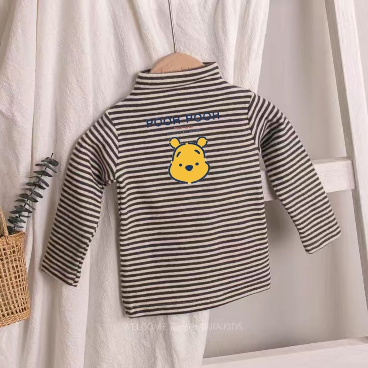 Boys' autumn and winter half turtleneck bottoming shirt  new children's printed striped winter warm inner elastic T-shirt