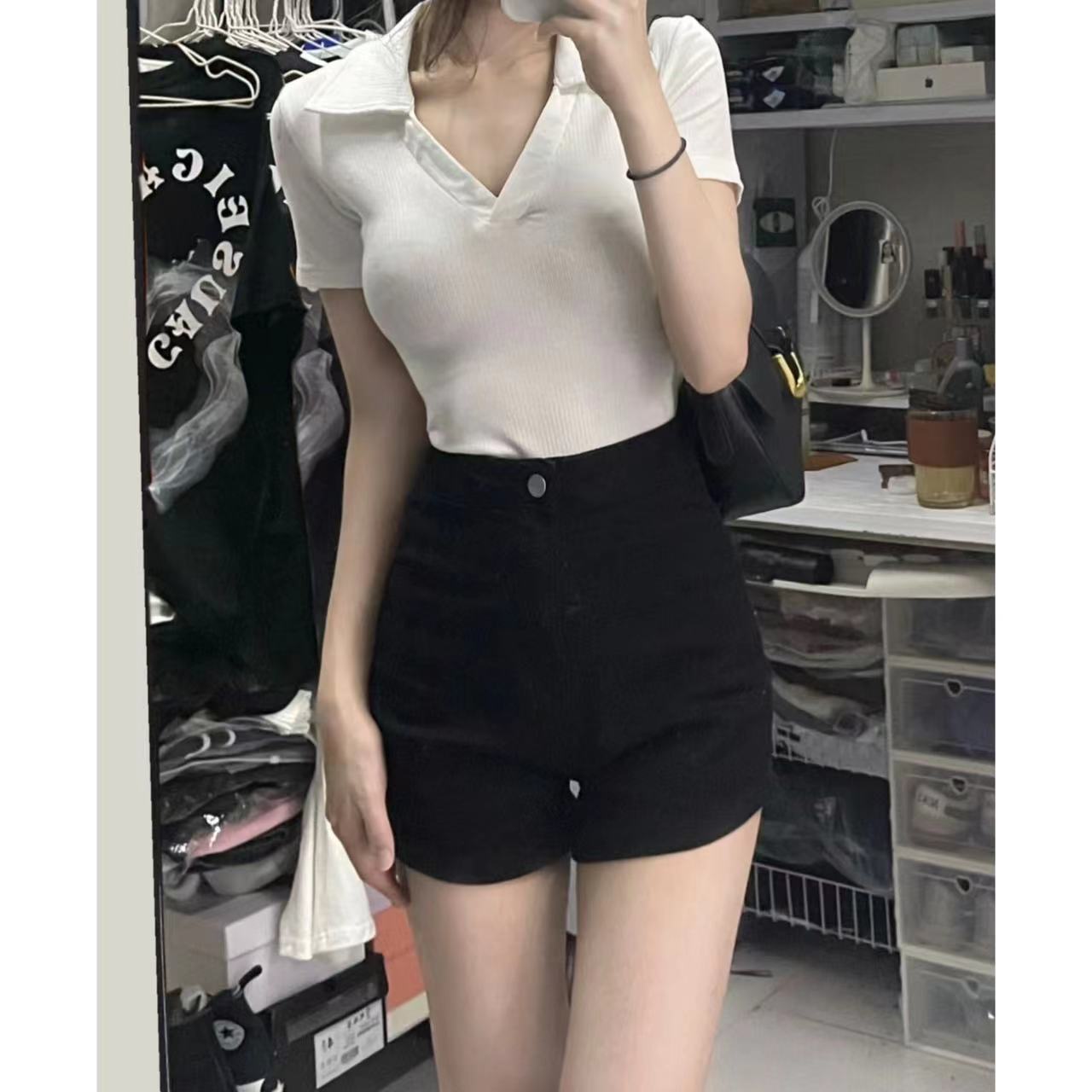 黑色直筒牛仔短褲女2024年春夏季彈性顯瘦百搭辣妹修身韓版顯腿長