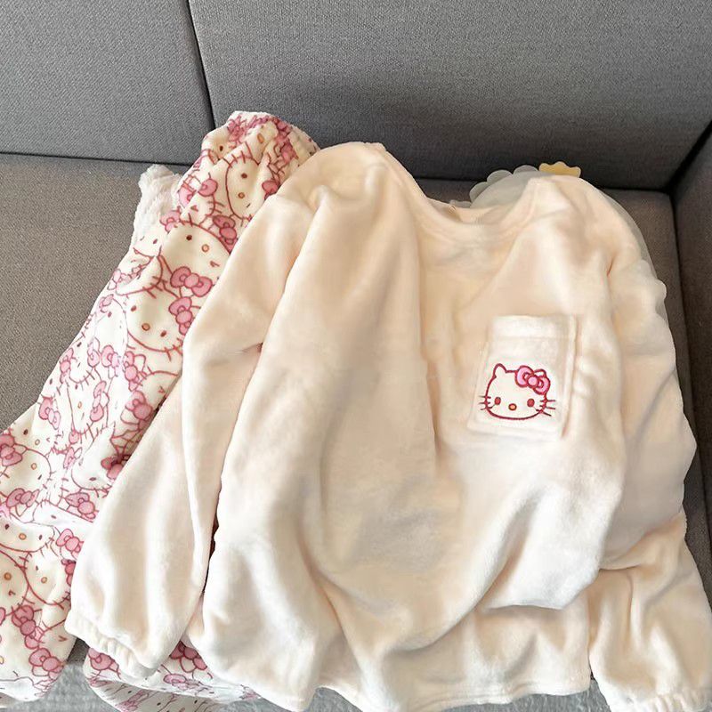 2023年新款珊瑚絨睡衣女生春秋冬季兩件套裝加厚保暖法蘭絨家居服