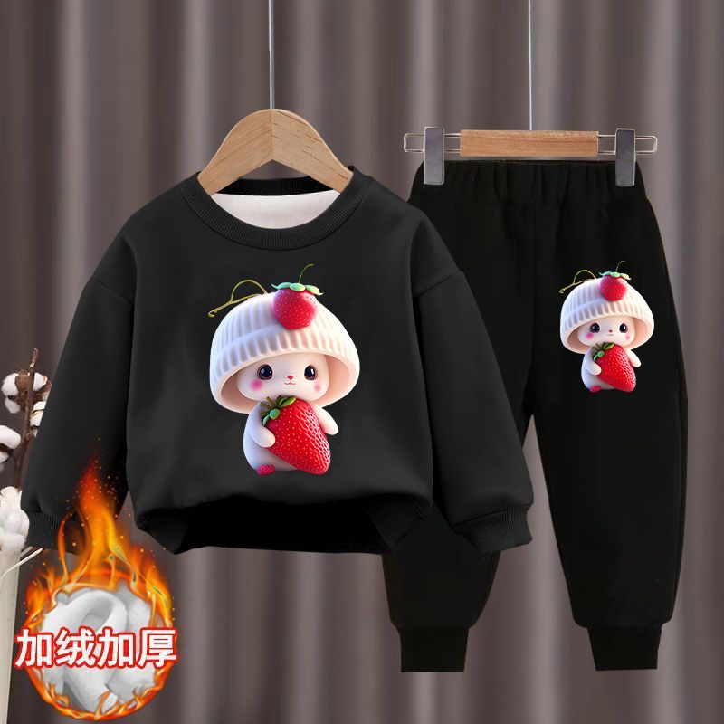 Girls' autumn and winter sweet sweatshirt set  new sports velvet thickened two-piece set Western style cartoon children's clothing