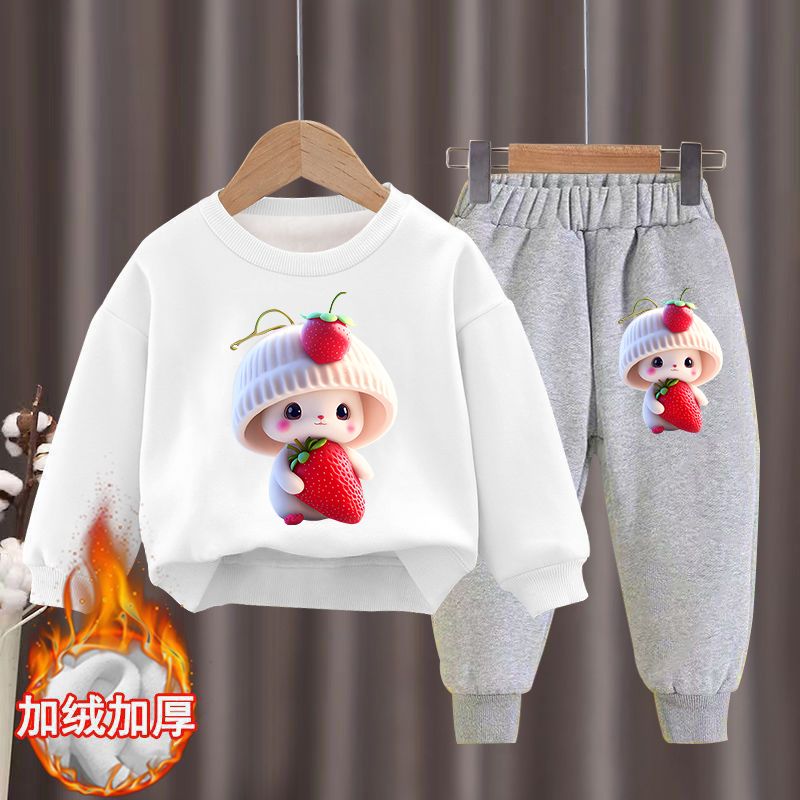 Girls' autumn and winter sweet sweatshirt set  new sports velvet thickened two-piece set Western style cartoon children's clothing