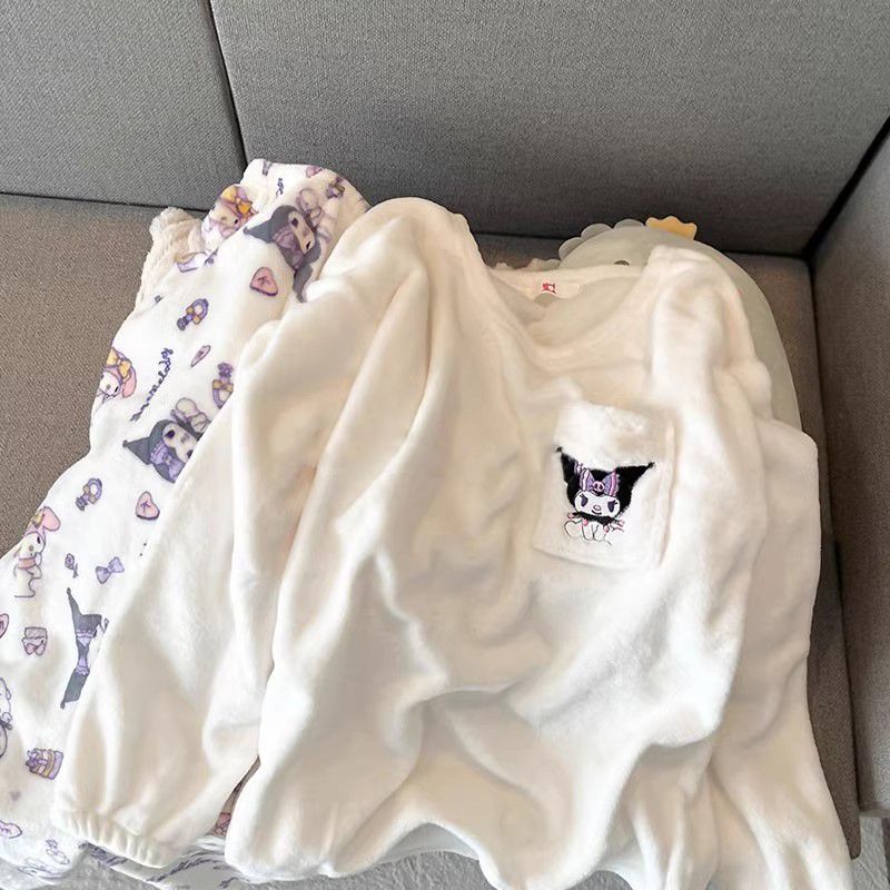 珊瑚絨睡衣女秋冬季加厚加絨冬天款法蘭絨可外穿ins風家居服套裝