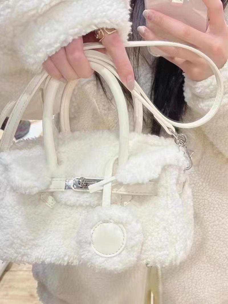 Autumn and winter high-end lamb wool platinum Kelly handbag 2023 new fashion fur bag versatile shoulder crossbody bag