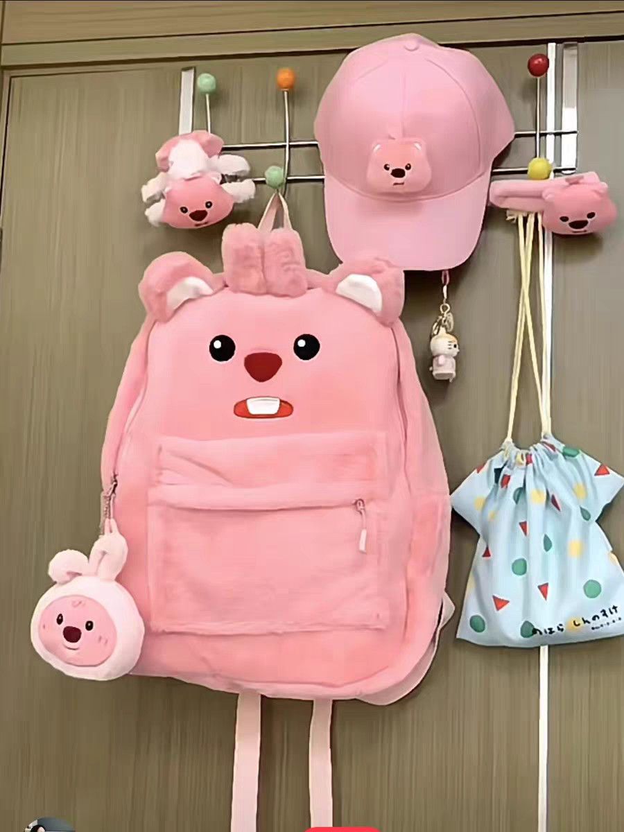 海狸loopy毛絨雙肩包設計感小眾超火雙肩包小型簡約女大學生校園