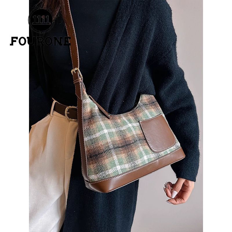 Plaid Woolen Bag Women's New Large Capacity Shoulder Underarm Bag Casual Versatile Crossbody Tote Bag