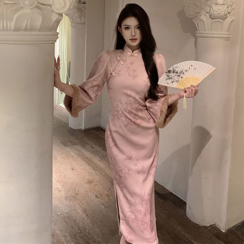 秋冬季加絨加厚新款國風新中式女裝年輕款改良旗袍裙高端連衣裙女