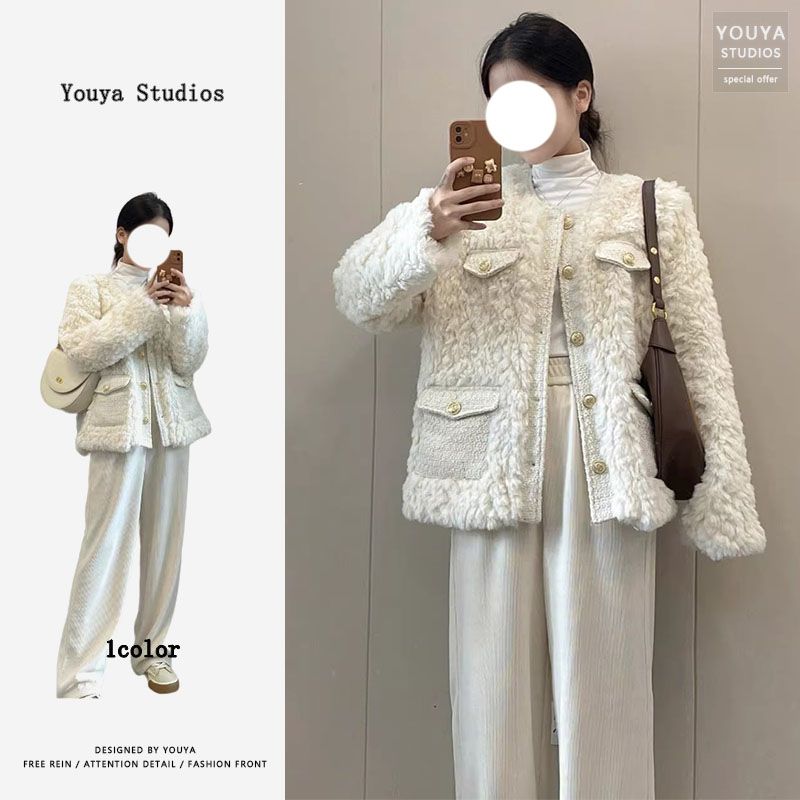 2023秋季新款小香風羊羔毛短外套毛茸茸上衣女氣質名媛高級感炸街