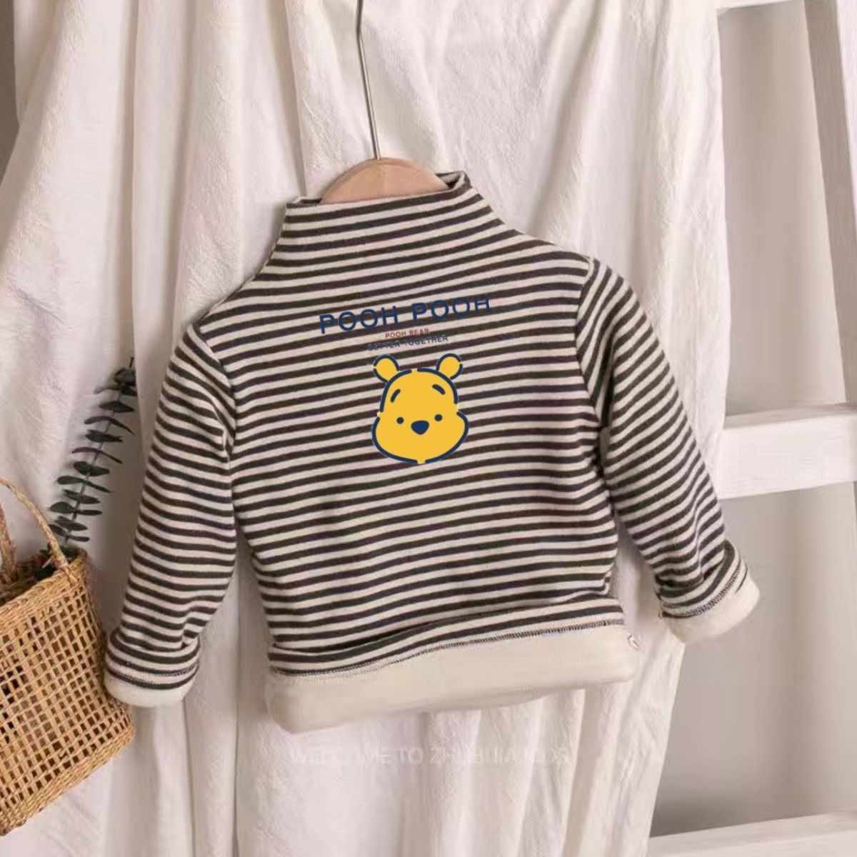 Boys' autumn and winter half turtleneck bottoming shirt  new children's printed striped winter warm inner elastic T-shirt