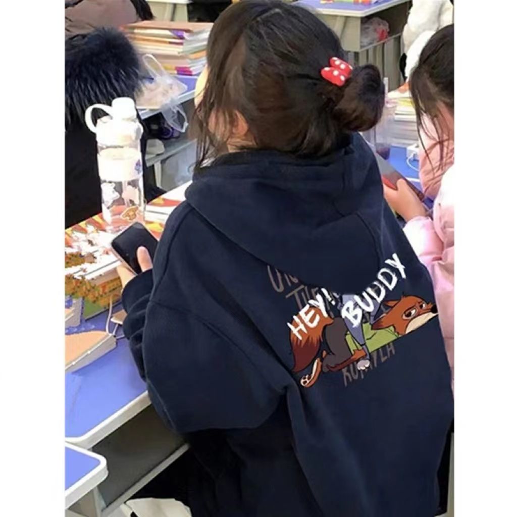 美式復古連帽衛衣女學生春秋冬小眾設計感慵懶風加絨外套上衣潮