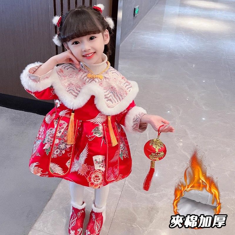 周歲寶寶禮服冬漢服女童喜慶過年衣服唐裝兒童拜年服抓周旗袍秋冬