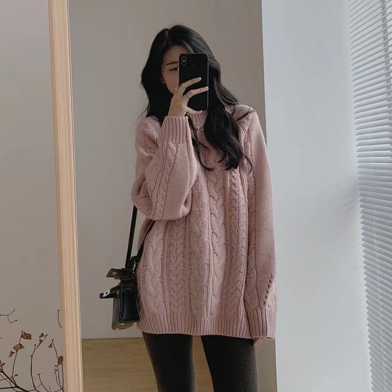 粉色奶系甜美軟糯毛衣女秋冬小個子寬鬆加厚慵懶風聖誕套頭針織衫