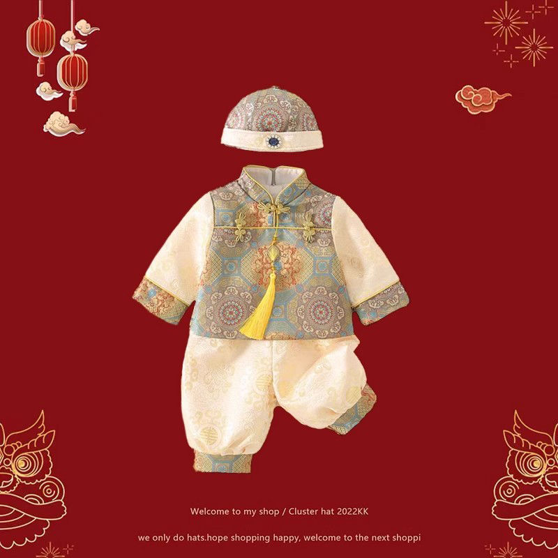 Baby's one-year-old clothes, Tang suit, boy's birthday suit, dress, autumn and winter boy's birthday, baby's New Year's greeting suit