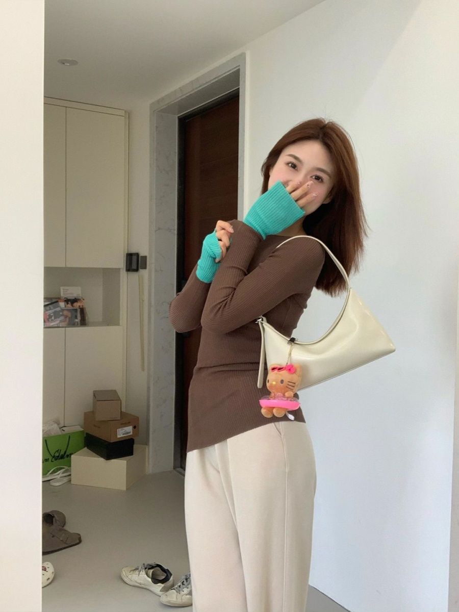 美拉德穿搭拼接撞色打底衫設計感小眾修身顯瘦別致內搭t恤上衣秋