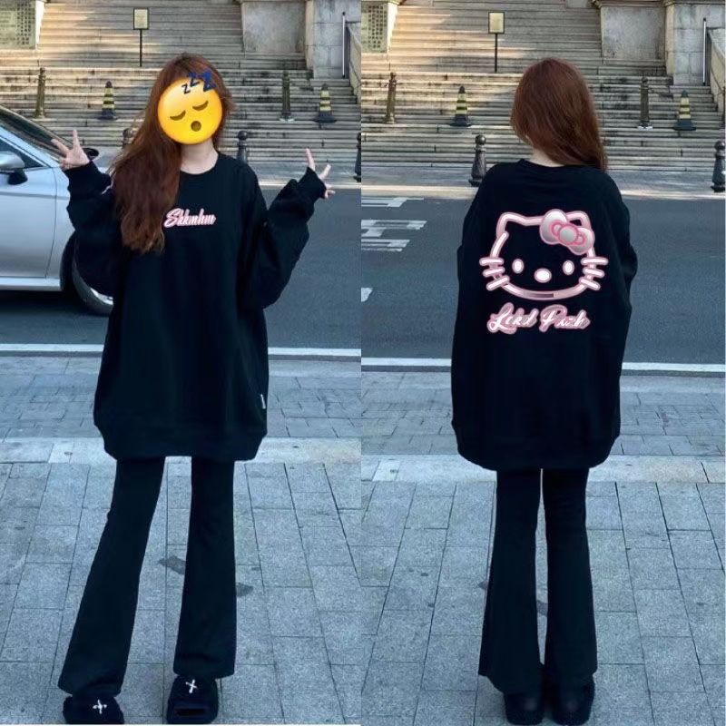 秋冬寬鬆加絨無帽衛衣女美式可愛kitty貓慵懶風潮牌小眾上衣外套