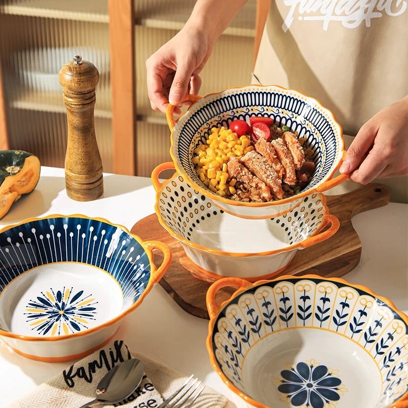 Internet High Appearance Bowl, Household Instant Noodle Bowl, Double Ear Bowl, Creative Ear Dessert Bowl, Simple Rice Bowl, Tableware_voghion.com