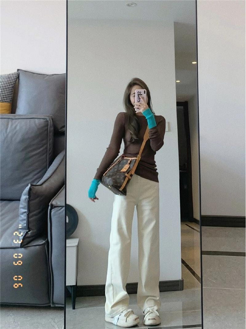 秋季拼色內搭針織衫女咖色套頭修身韓系拼接高級感時髦打底上衣潮
