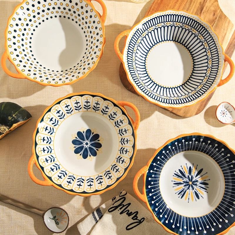 Internet High Appearance Bowl, Household Instant Noodle Bowl, Double Ear Bowl, Creative Ear Dessert Bowl, Simple Rice Bowl, Tableware_voghion.com