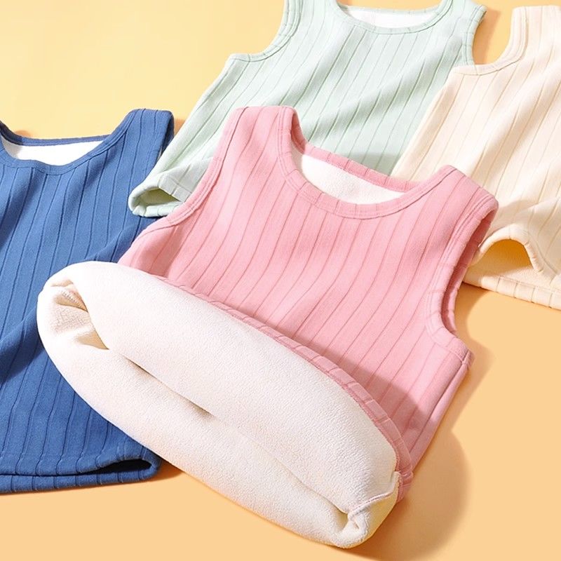 Girls' warm and close-fitting inner wear plus velvet thickened vest for babies, versatile autumn and winter bottoming vest for boys and children
