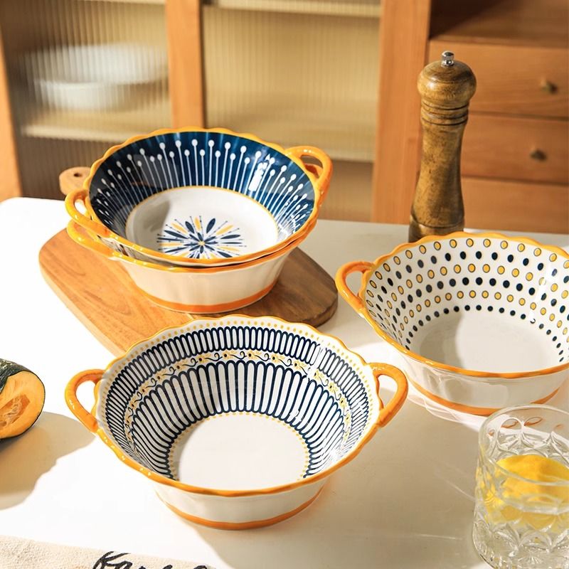 Internet High Appearance Bowl, Household Instant Noodle Bowl, Double Ear Bowl, Creative Ear Dessert Bowl, Simple Rice Bowl, Tableware_voghion.com