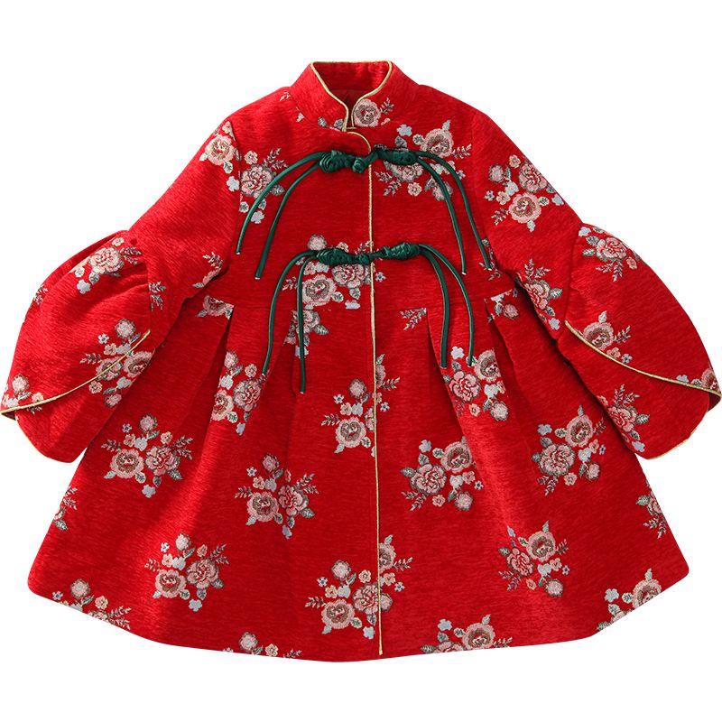 Girls Dress Girls Christmas Atmosphere Clothes Chinese Style Red New Year Princess Dress Winter Clothes Padded New Year Clothes