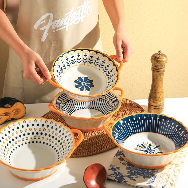 Internet High Appearance Bowl, Household Instant Noodle Bowl, Double Ear Bowl, Creative Ear Dessert Bowl, Simple Rice Bowl, Tableware_voghion.com