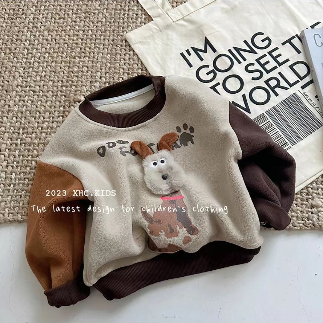 2023 new autumn and winter children's fashion pullover round neck children's fashionable baby velvet sweatshirt children's sweatshirt thick