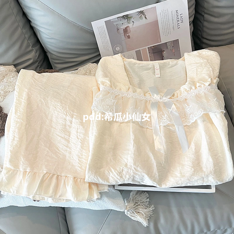 Japanese sweet lace pajamas for women spring and autumn new long-sleeved trousers casual high-end outer wear home wear set