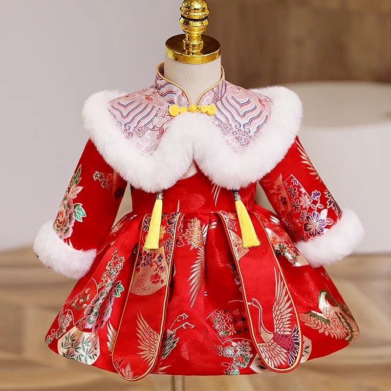兒童周歲禮服女寶寶冬季唐裝中國風女童一周歲洋氣過年拜年服加厚